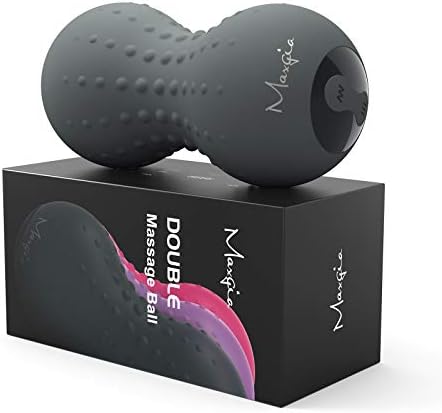 Maxgia Heating Vibrating Peanut Massage Ball - 5 Intensity Levels & 1 Heat Mode - Foam Roller Dual Lacrosse Ball - Deep Tissue Trigger Point Therapy - Firm, Handheld, Mobility, Rechargeable (Gray)