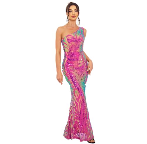 One Shoulder Formal Sequin Dresses Holographic Evening...