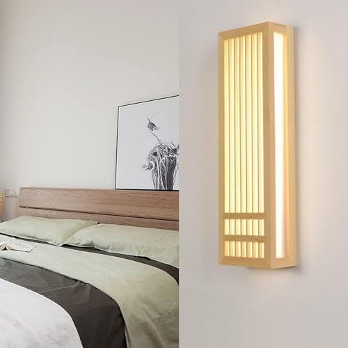 Aplique de pared moderno , Lámpara de pared Apliques de pared LED modernos Estilo japonés Lámpara de pared rectangular de madera maciza Fondo de sala de estar Aplique de pared Compatible with . Pasill