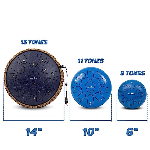 The Balmy Drum - 8 Note 6 Inch Steel Tongue Drum, Steel Drum Instrument, Drums For Adults, Balmy Drum Set For Kids With Music Book, Handpan Drum, Mallet And Carry Bag - Tongue Drum (Blue) #TOP2
