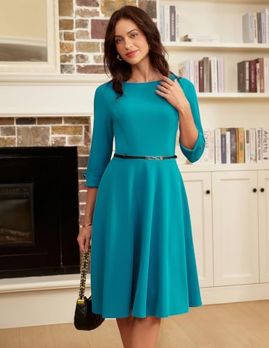 Image of GRACE KARIN Work Dresses for Women 2025 3 /4 Sleeve Fit and Flare Business Midi Dress Classy Office Dresses with Pockets