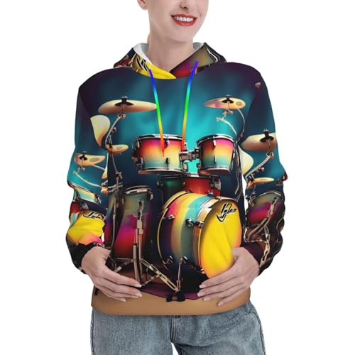 Sweat à capuche femme EdWal Cool Drums pull ajusté polyvalent poche kangourou