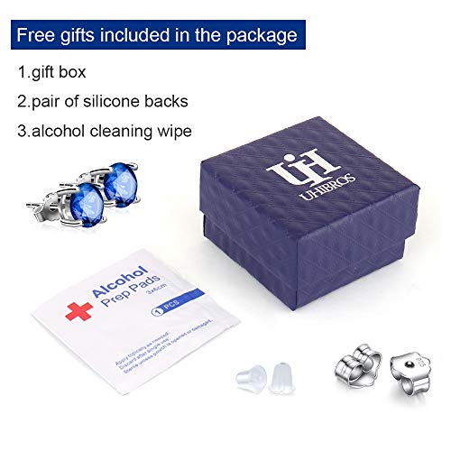 Uhibros Sterling Silver Ear Stubs Birthstone Stud Earrings Round Cubic Zirconia Diamond September Earring Paperback Paperback #TOP6