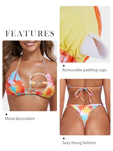 Bikini string triangle femme RELLECIGA maillot de bain deux pièces brésilien dos nu - 5