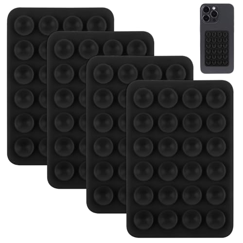 Image of CERLINK 4Pcs Black Suction Phone Case Sticker Grip Silicone Holder Mount for Hands-Free Mobile Accessory Holder Grip, Video Phone Accessory Compatible Mirror, Shower (Pack of-4)