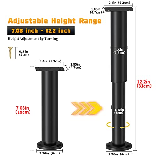 Wlrrcwdttc 4 Pcs Adjustable Height Bed Support Legs For Bed Frame/Bed Center Slat, Metal Adjustable Furniture Legs 7.08-12.2 Inch For Bed/Sofa/Cabinet/Couch/Dresser/Table -Heavy Bed Replacement Legs #TOP1