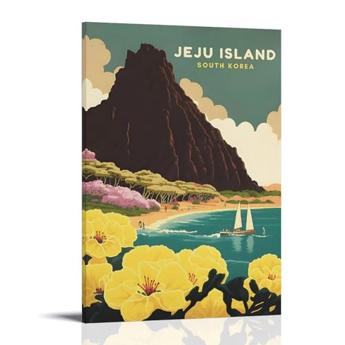 ouweri Poster de voyage vintage de l'île de Jeju, peinture sur toile, décoration d'intérieur, salon, 50 x 75 cm