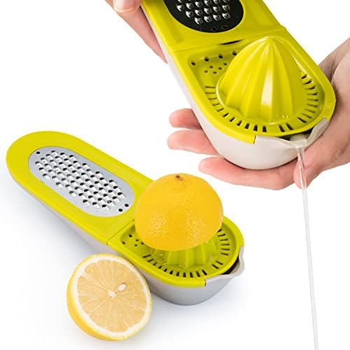 Aijohnny Multifunctional Lemon Squeezer, Manual Kitchen Tools Fruit Juicer Lime Squeezer for Citrus Orange, Juicer Hand Reamer Rotation Press with Strainer & Pour Spouts, with 2 Stainless Steel Zester