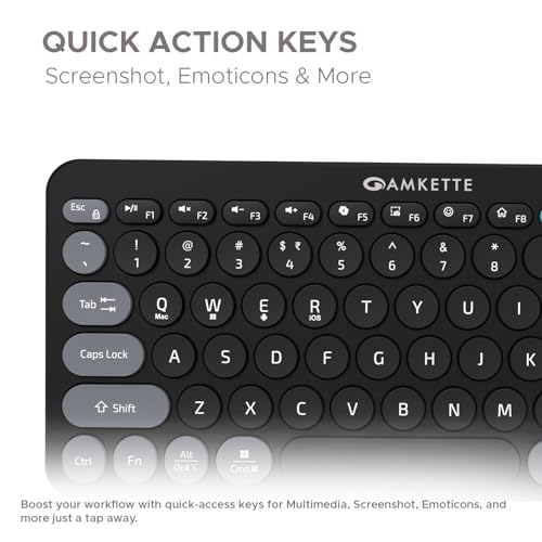 Image of Amkette Optimus BT Plus Rechargeable Wireless Keyboard /Bluetooth Keyboard for Laptop | Compact Design.Powerful Firmware. 2.4G+3xBT, One Click Device Switching & AI Access, Dual OS Layout (Black)