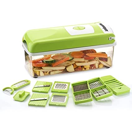 12 in 1 Vegetable Multifunctional Chopper & Adjustable Slicer with Storage Container, Household Kitchen for Cutter, Grater, Peeler, Chipser, Chopper (Acrylonitrile Butadiene Styrene)