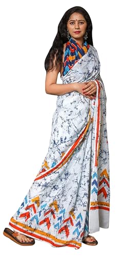 Sari indien pour femme en pur coton léger anti-transpiration avec blouse sur mesure