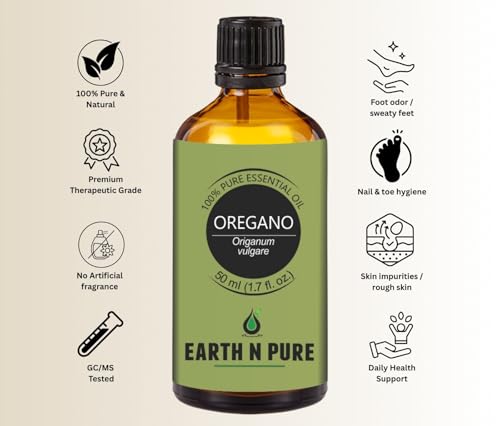 Image of Earth N Pure Oregano Essential Oil - 100% Pure & Natural, Steam Distilled - Warm Herbaceous Aroma for Diffusers, Massage Blends & DIY Care | 50ml