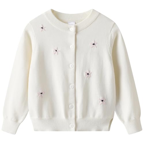 Flower Knit Embroidered Cardigan Sweater Round Neck Long Sleeve Cardigan Jacket 100% Cotton Knit Outerwear