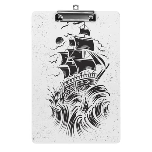 Planchette à pince noire A4 motif vague de bateau pour le bureau