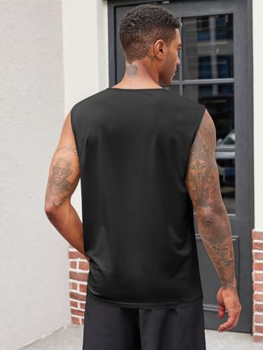 Runcati Tank Top Herren Ärmelloses Gym Fitness Henley Shirt Männer Einfarbig Slim Fit Muskelshirt Lässige Basic Unterhemd Sommer Strand T-Shirt Tops Schwarz XXL