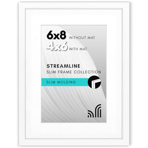Americanflat 6x8 Picture Frame - Matted to 4x6 - Slim Molding - White