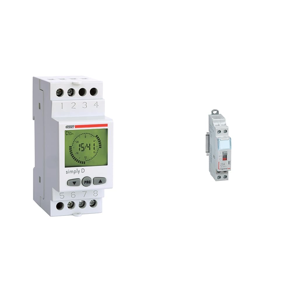 Minuterie programmable numérique rail DIN Vemer et interrupteur Legrand 2 NA