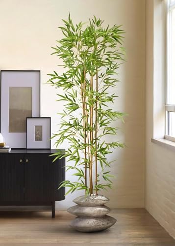 Image of Artificial Single Bamboo Plant Stem, Realistic Faux Bamboo Stick with Natural Leaves, Decorative Indoor Greenery for Home, Office, Hotels, DIY Arrangements & Interior Decoration