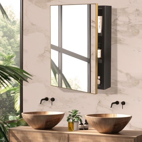 EGHOME Matt Black Arched Recessed Bathroom Medicine Cabinet with Mirror ...