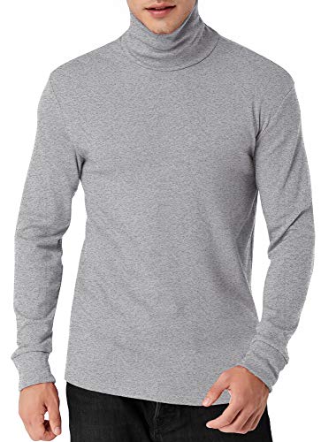 Le Vonfort Ropa interior térmica para hombres cuello alto manga larga Jersey algodón Slim Fit camisas - Gris - Medium