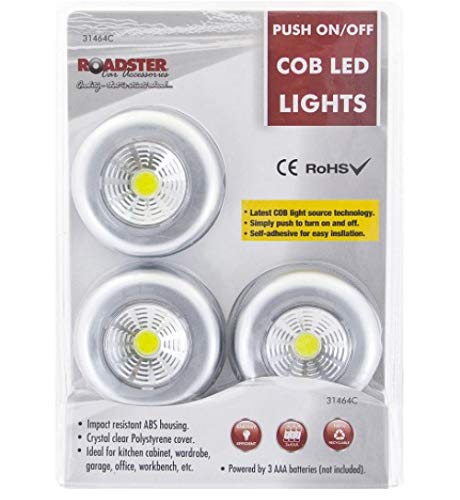 New 3PC LED Battery Operated Night Light Cordless Bright COB Cabinet Push ON Off
