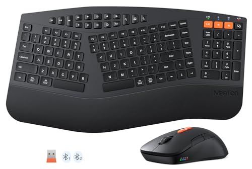 MEETION Ergonomic Keyboard and Mouse, Multi-Device Bluetooth Keyboard and Mouse Wireless, 4 DPI Adjustable Mouse, Full-Sized Split Keyboard, for PC/Computer/Laptop/Tablet/Window/Mac (2025 Upgrade)