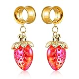 2 Pcs 8-25mm Titanium Steel Double Horn Strawberry Ear Tunnels - Stretching Plugs for Ear Expansion, Fashion Perforated Earrings(6mm (2g))