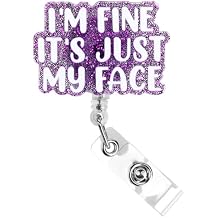 Dimeho Funny Badge Reels Retractable ID Card Holder Im Fine Its Just My Face Name Tag Alligator Clip Heavy Duty Swivel Keychain for Nurse Student Medical Assistant Doctor Teacher Office Work