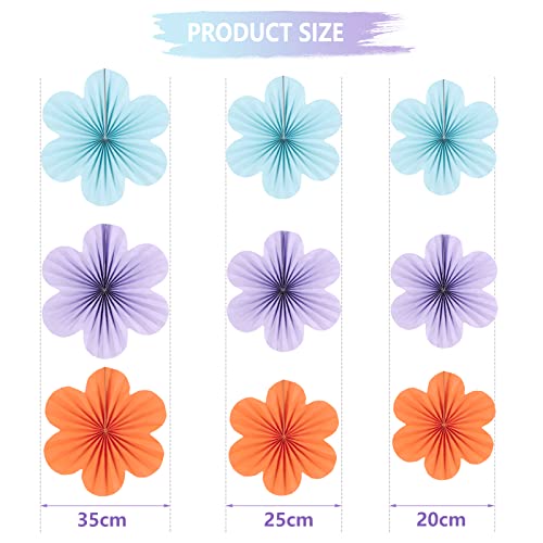 Image of SUNBEAUTY 9 Pcs Paper Flowers Decorations for Wall, Blue and Orange for Wall Paper Flower Fan Classroom Decoration Paper Floral Backdrop Decor Paper Fans Decoration Hanging Paper Flower Wall Decor
