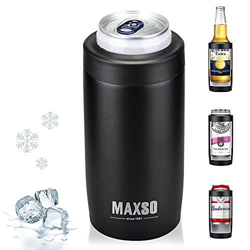 Maxso Slim Can Cooler, 4-in-1 Double Walled Stainless Steel Insulated Beer Can Holder, Works With All 12 Oz Cans,Bottles & As A Pint Cups - Matte Black