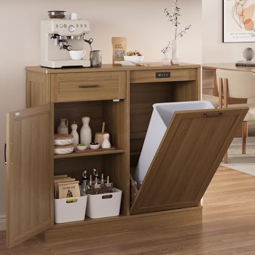 LOUVIXA Double Tilt Out Trash Cabinet, Kitchen Island with Trash