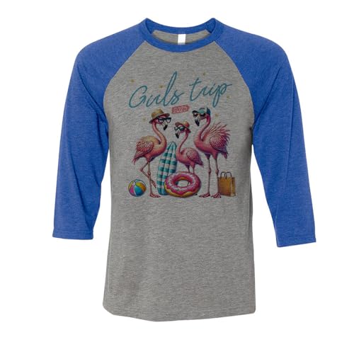 Flamingo Girls Trip 2025 Three-Quarter Raglan Sleeve Baseball Shirt Unisex X-Small Grey/Royal