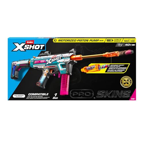 X-Shot Skins Pro Motorized Blaster S1 AEB Automatische elektrische Dartpistole mit verstellbarer Schulterstütze, Genauigkeit Pro Roller Scar, teilweise oder vollautomatisch, 160fps Schießen