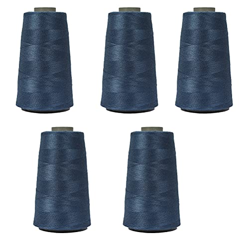 Image of Ace International Exports 3000 m Overlock Polyester Sewing Thread Set Box Yarn Spools Cone Navy (Pack of 5)