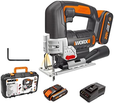 WORX 18V (20V MAX) 24mm Cordless Jigsaw, PowerShare, 4 Position Pendulum, Quick Blade Change, LED Light, 1pc Battery Included, WX543