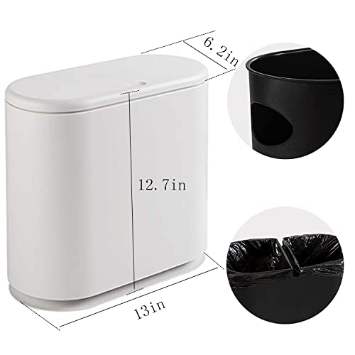 Caneca de basura delgada de plástico con tapa 12L blanca miniatura 3