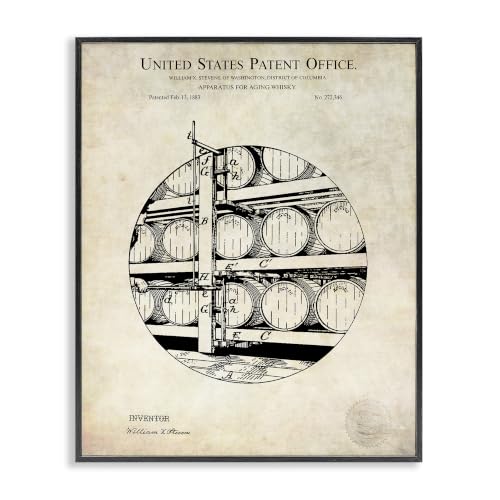 'Whiskey Aging Barrel Detailed Vintage Patent'| Framed Giclee Art