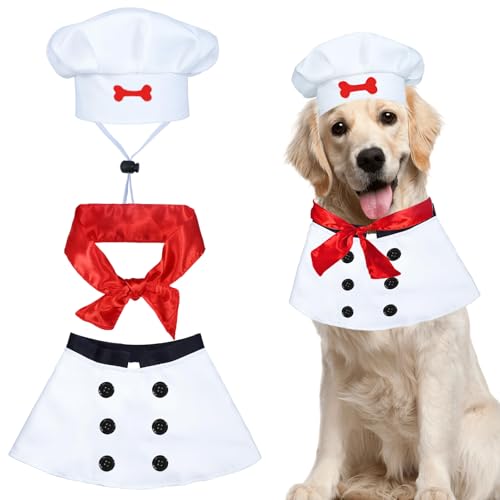 HAEFOO Dog Chef Costume - Dog Food Costume Adjustable Halloween
