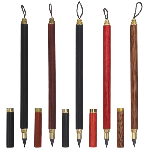 FIXOSHEE 5 Pezzi Matite Eternali in Legno Matite Inchiostro Perpetuo Senza Tempera con Tecnologia Avanzata per Disegno Artistico Scuola e Ufficio Strumento Sostenibile e Riutilizzabile