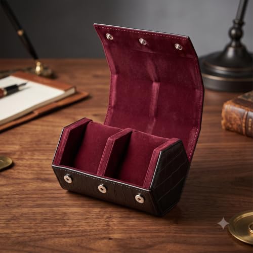 Image of essart Faux Leather Watch Roll Case, Black, 2 Slot
