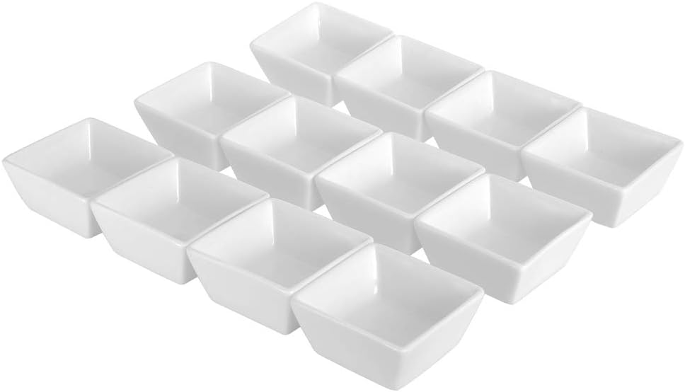 MerceHygea Ceramic Dip Bowls Set - Condiments Server Dishes for Sauce, Ketchup, BBQ, 2 oz, 12 Packs (White)
