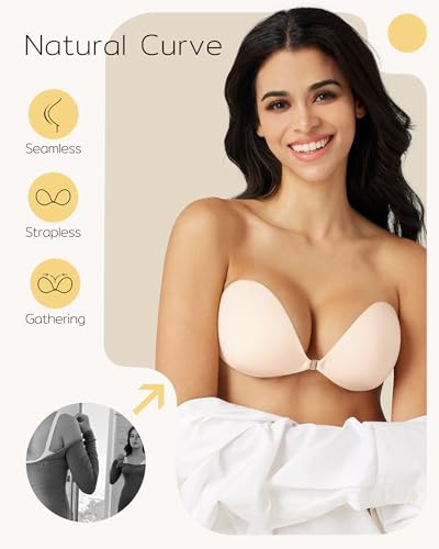 Niidor Sticky Bra Adhesive Strapless Bra Silicone Invisible Backless Bras for Women with Reusable Nipple Covers Off-White