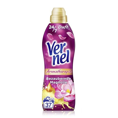 Vernel Adoucissant enchanteur d'aromathérapie Magnolia (37 lavages), parfum de linge longue durée aux huiles essentielles pour une fraîcheur 24/7, bouteille recyclable