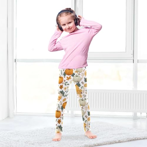 Girls Leggings Autumn Pumpkins Leaves Floral Kids Length Leggings Pants Toddler Athletic Soft Tights Trousers 4T4