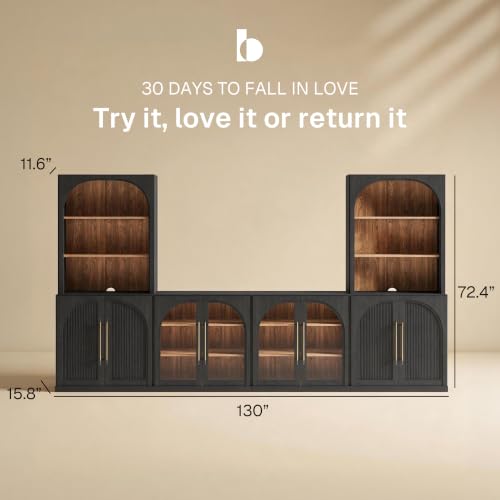 Image of BELLEZE Jagger 130 inch Wall Unit 6-Piece Modular TV Stand - Ebony