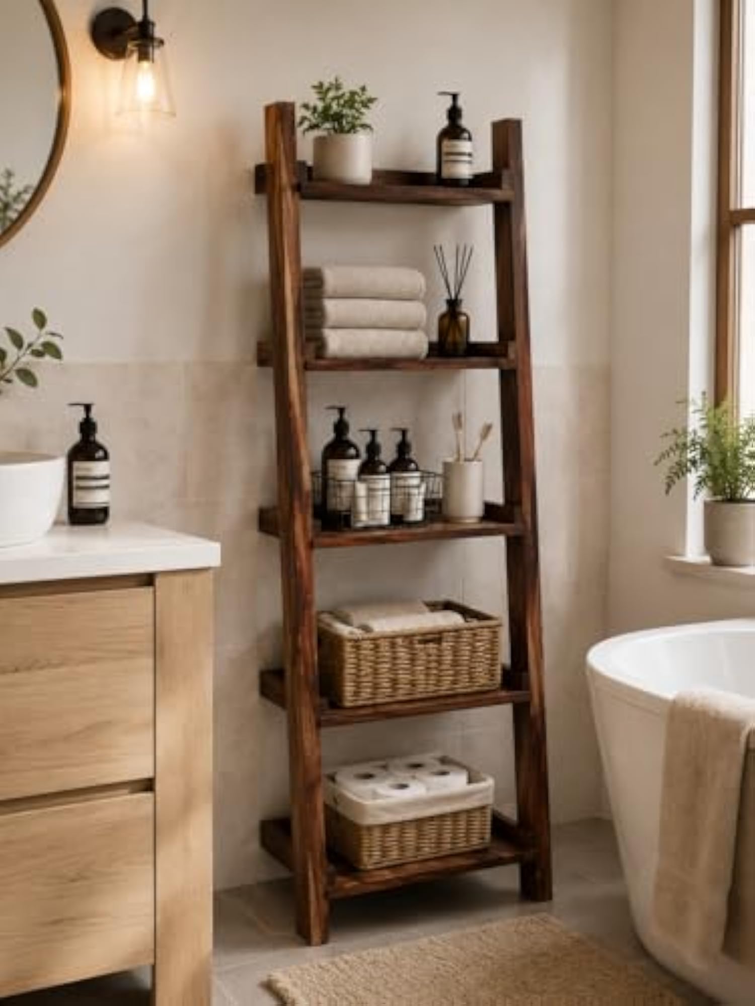 Dhan Decor 5 Tier Wooden Storage Rack, Multipurpose Shelf