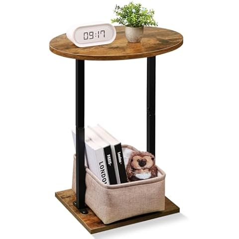 Eufrozy Rustic Round Side Table with Basket Cover