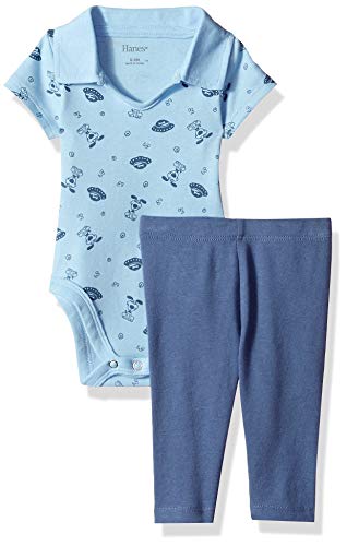 Hanes Ultimate Baby Flexy 2 Piece Set (Pant with Short Sleeve Polo Bodysuit), Blue Space, 12-18 Months