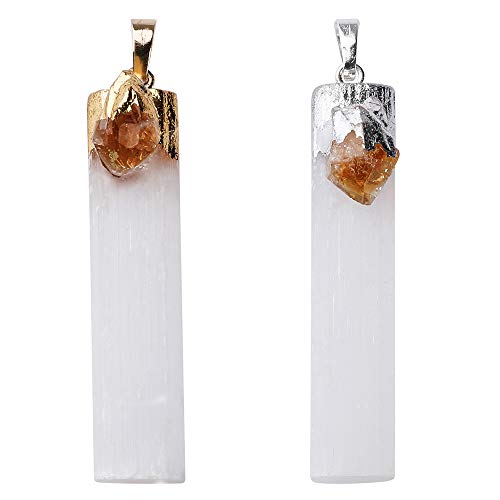 CXD-GEM Selenite Crystal Blade with Critine Point Pendant 2Pcs Gold Sliver Plated Edge Gemstone Pendant
