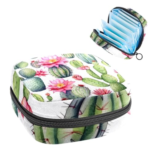 YTYVAGT Sacchetto di immagazzinaggio del tovagliolo sanitario,Borsa mestruale,Fiori di cactus dell'acquerello,Borse sanitarie per prodotti femminili